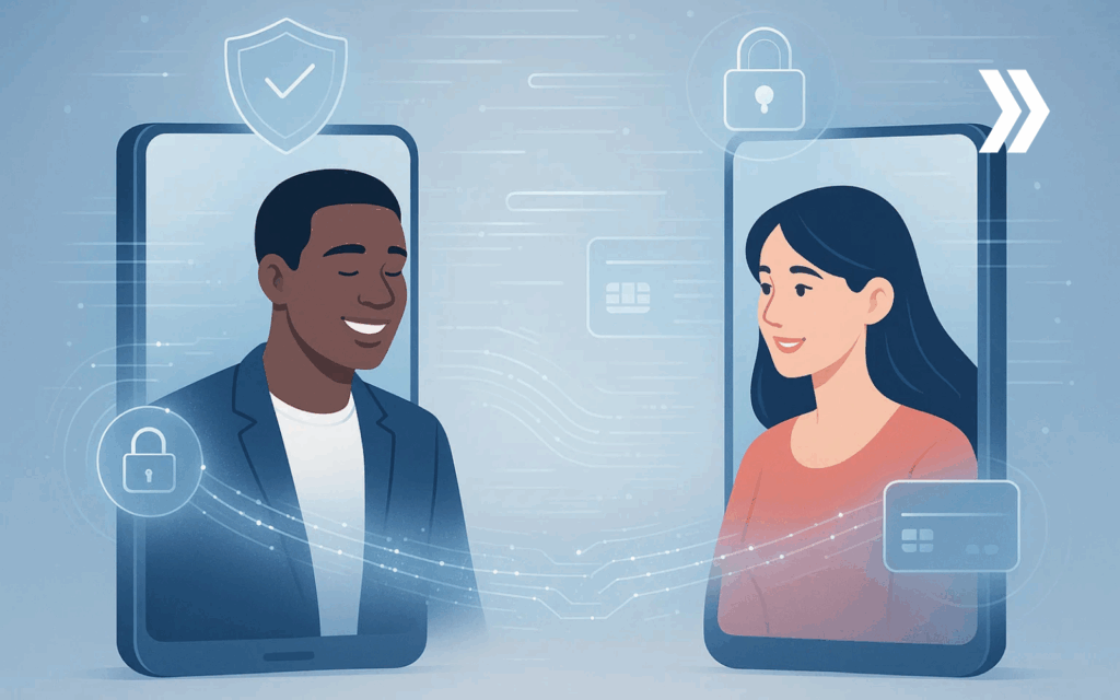 Secure digital identity verification between two people with encryption